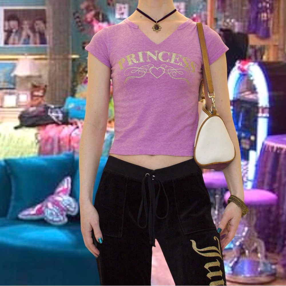Vintage y2k princess glitter graphic baby tee